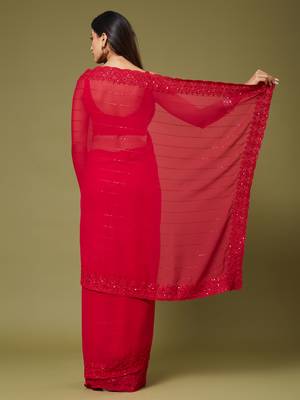 Red color beautiful georgette fabric beautiful partywear saree 2