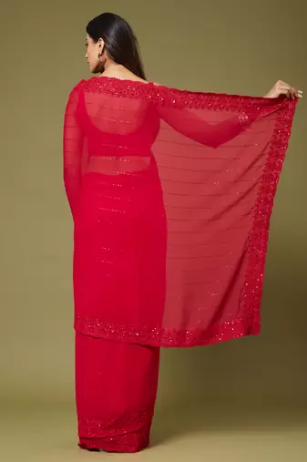 Red color beautiful georgette fabric beautiful partywear saree