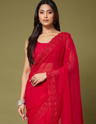 Red color beautiful georgette fabric beautiful partywear saree 3
