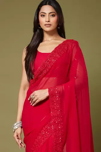 Red color beautiful georgette fabric beautiful partywear saree