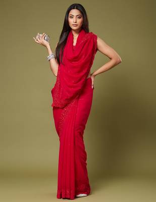 Red color beautiful georgette fabric beautiful partywear saree 4