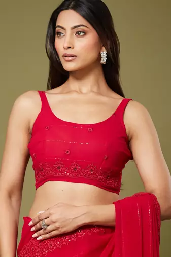 Red color beautiful georgette fabric beautiful partywear saree
