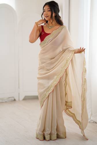 beige tissue beautiful partywear saree