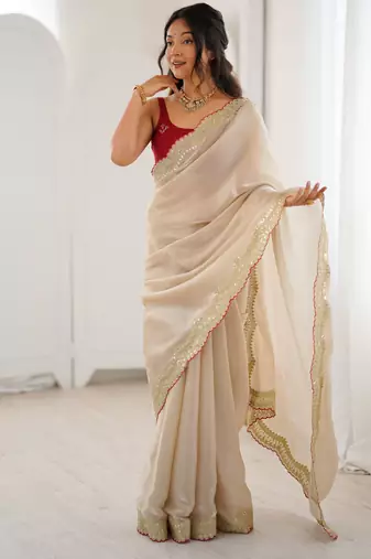 beige tissue beautiful partywear saree