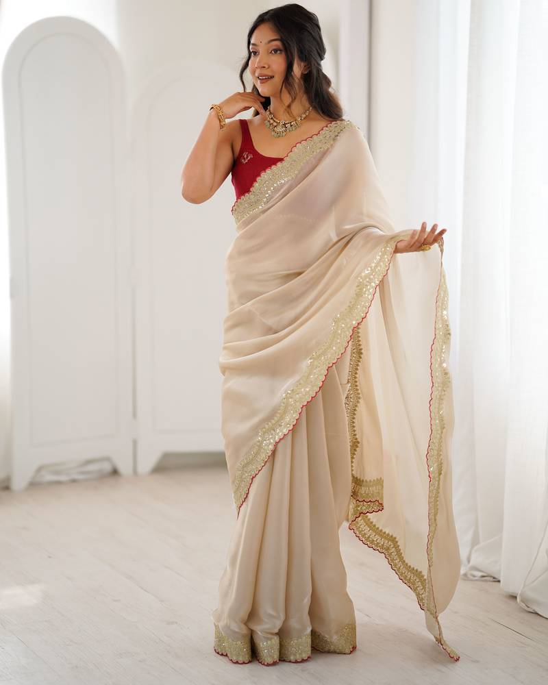beige tissue beautiful partywear saree