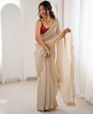 beige tissue beautiful partywear saree 2