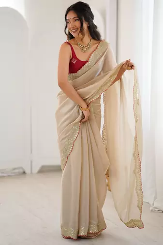 beige tissue beautiful partywear saree