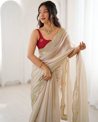 beige tissue beautiful partywear saree 3