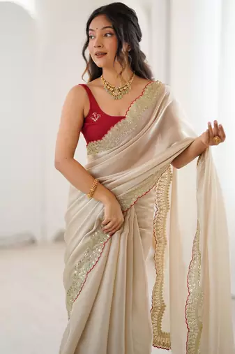 beige tissue beautiful partywear saree