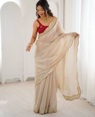 beige tissue beautiful partywear saree 4