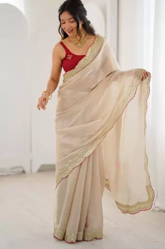 beige tissue beautiful partywear saree