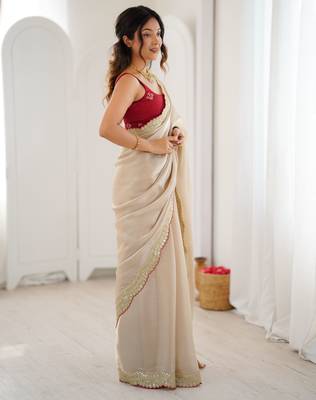 beige tissue beautiful partywear saree 5