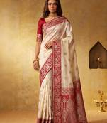 White color silk blended woven jari designer rich sophisticated graceful rich looks saree