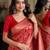 Red soft silk blend banarasi jacuard work festive saree with unstitched blouse piece