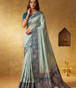 Sky blue color silk blended woven jari designer rich sophisticated graceful rich looks saree