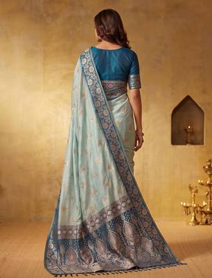 Sky blue color silk blended woven jari designer rich sophisticated graceful rich looks saree 2