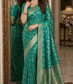 Rama soft silk blend banarasi jacuard work festive saree with unstitched blouse piece