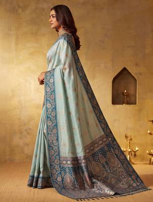 Sky blue color silk blended woven jari designer rich sophisticated graceful rich looks saree 3