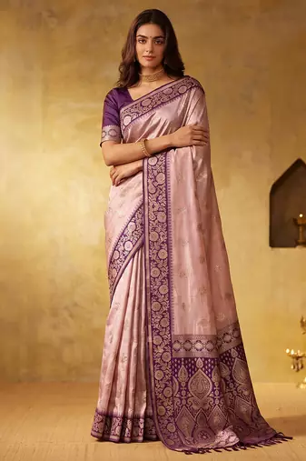 Pink color silk blended woven jari designer rich sophisticated graceful rich looks saree