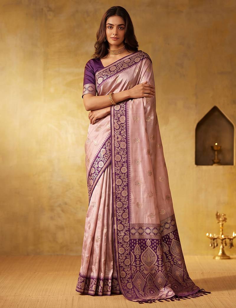 Pink color silk blended woven jari designer rich sophisticated graceful rich looks saree