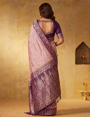 Pink color silk blended woven jari designer rich sophisticated graceful rich looks saree 2