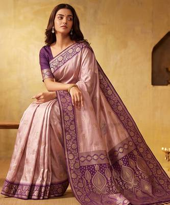 Pink color silk blended woven jari designer rich sophisticated graceful rich looks saree 3