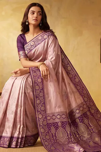 Pink color silk blended woven jari designer rich sophisticated graceful rich looks saree