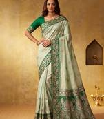 Pista color silk blended woven jari designer rich sophisticated graceful rich looks saree