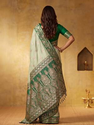 Pista color silk blended woven jari designer rich sophisticated graceful rich looks saree 2