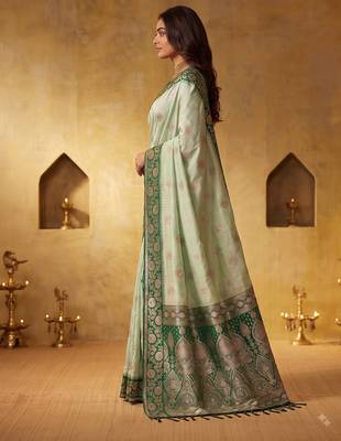 Pista color silk blended woven jari designer rich sophisticated graceful rich looks saree 3