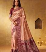 Peach color silk blended woven jari designer rich sophisticated graceful rich looks saree