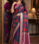 Teal green soft silk blend banarasi jacuard work festive saree with unstitched blouse piece