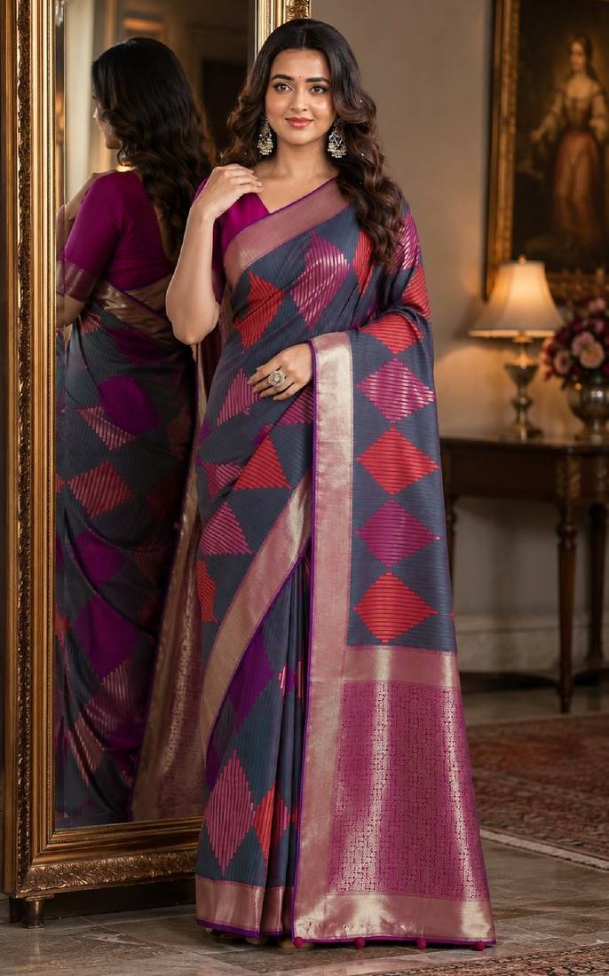 Teal green soft silk blend banarasi jacuard work festive saree with unstitched blouse piece