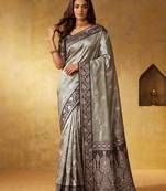 Grey color silk blended woven jari designer rich sophisticated graceful rich looks saree