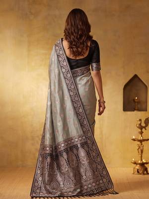 Grey color silk blended woven jari designer rich sophisticated graceful rich looks saree 2