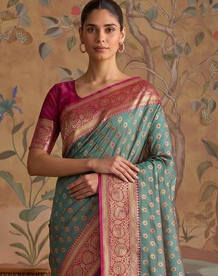 Green color smart silk blended rich traditional woven designer saree 2