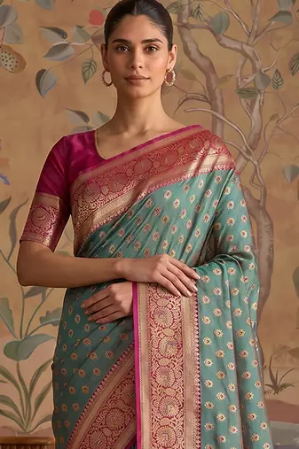 Green color smart silk blended rich traditional woven designer saree