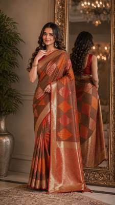 Green soft silk blend banarasi jacuard work festive saree with unstitched blouse piece 1