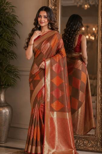 Green soft silk blend banarasi jacuard work festive saree with unstitched blouse piece