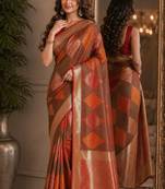 Green soft silk blend banarasi jacuard work festive saree with unstitched blouse piece
