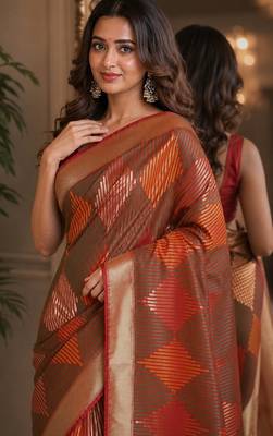 Green soft silk blend banarasi jacuard work festive saree with unstitched blouse piece 2