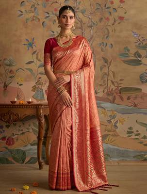 Peach color smart silk blended rich traditional woven designer saree 1