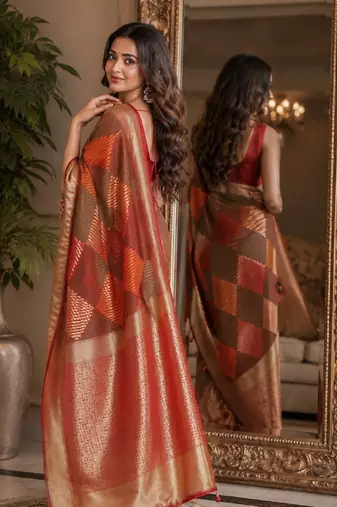 Green soft silk blend banarasi jacuard work festive saree with unstitched blouse piece