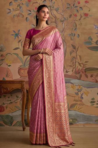 Light pink color smart silk blended rich traditional woven designer saree