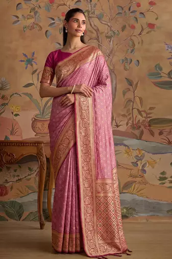 Light pink color smart silk blended rich traditional woven designer saree