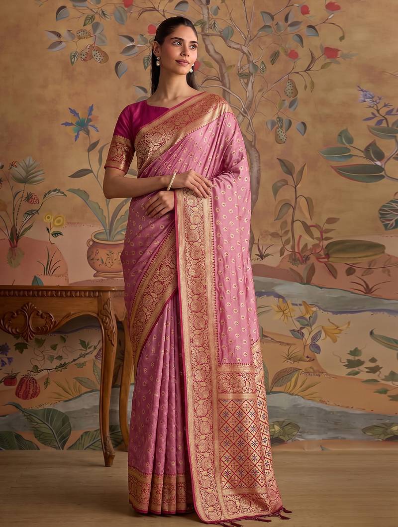 Light pink color smart silk blended rich traditional woven designer saree