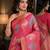 Light pink soft silk blend banarasi jacuard work festive saree with unstitched blouse piece