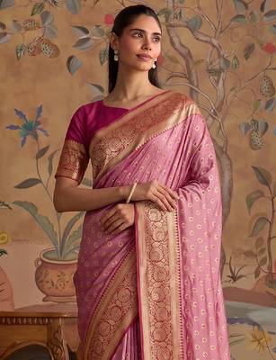 Light pink color smart silk blended rich traditional woven designer saree 2