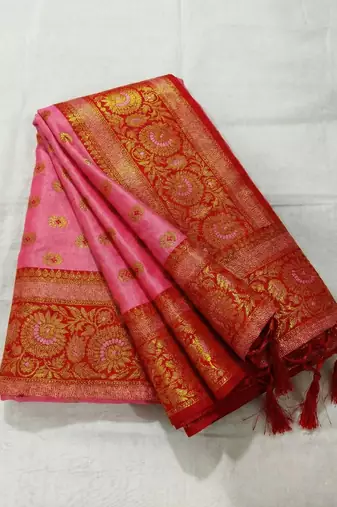 Light pink color smart silk blended rich traditional woven designer saree