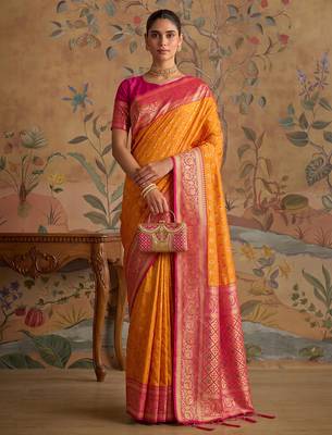 Mustard color smart silk blended rich traditional woven designer saree 1